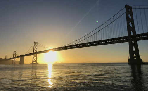 View of suspension bridge at sunset