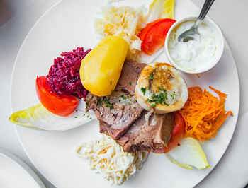 Close-up of food served in plate