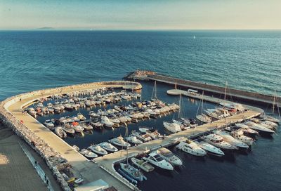 High angle view of boats on sea