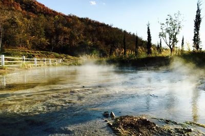 Steam from hot springs at pai