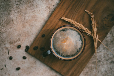 High angle view of coffee on table