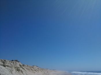 Scenic view of sea against clear blue sky