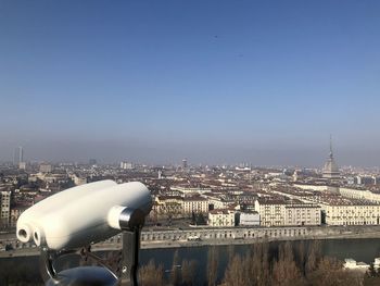 Cityscape against clear blue sky, turin italy