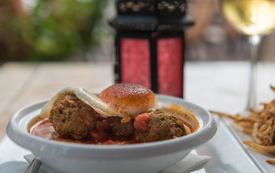 Close-up of food in bowl on table