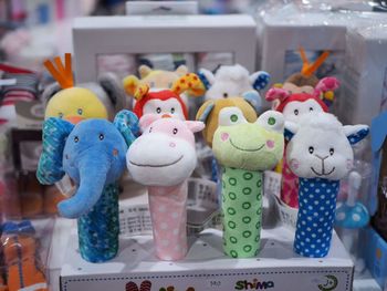 Close-up of toys for sale in store
