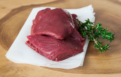 Close-up of meat on table