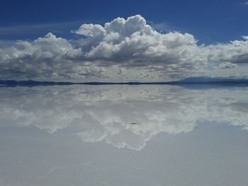 Scenic view of sea against cloudy sky