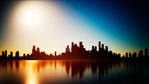 Silhouette buildings by city against sky during sunset