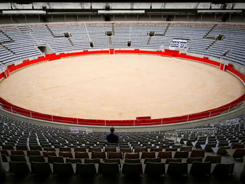 High angle view of empty seats in shopping mall