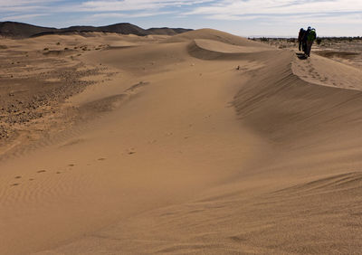 People walking on sand dune in desert