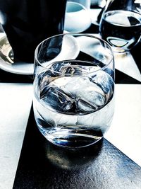 High angle view of drink in glass on table