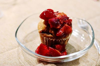 Close-up of strawberries on table