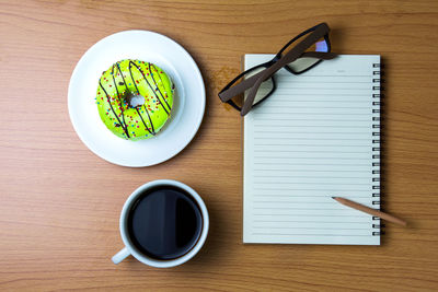 High angle view of breakfast on table