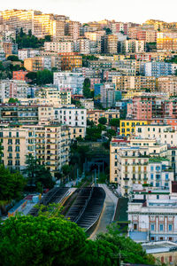 High angle view of buildings in city