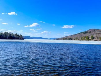 Scenic view of lake against blue sky