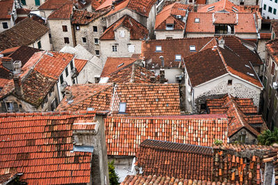 High angle view of buildings in city