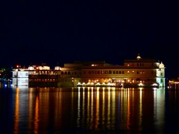Illuminated buildings at night
