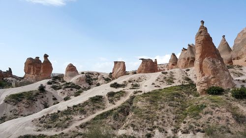 Rock formations on landscape against sky