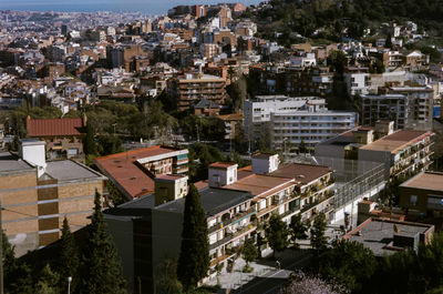 High angle view of buildings in city
