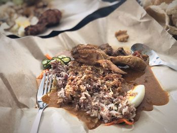 High angle view of food in plate