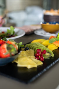 Close-up of fruit salad in plate on table