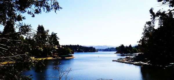 Scenic view of lake against clear sky