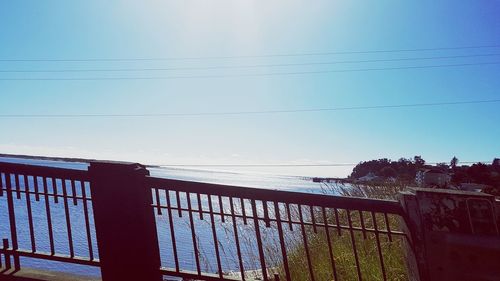 Scenic view of clear sky seen through fence