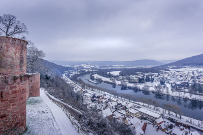 High angle view of city during winter