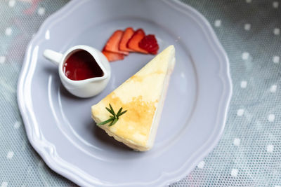 High angle view of breakfast served on table