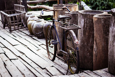 Bicycles on wood