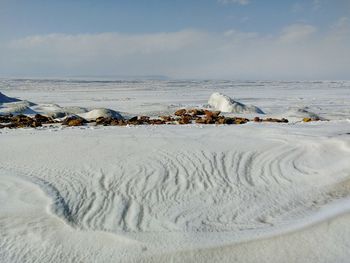 Frozen amur bay in japanese sea against the sky during winter day