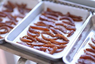 High angle view of dessert in plate on table