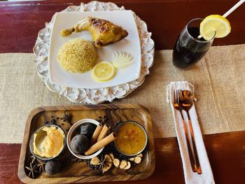 High angle view of food on table