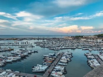 High angle view of marina at harbor