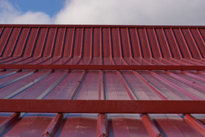 Low angle view of building roof against sky