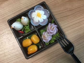 High angle view of food on table