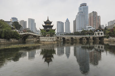 Reflection of buildings in city