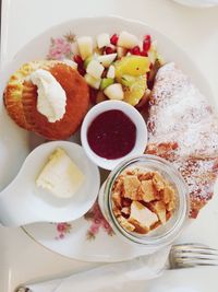 High angle view of food served in plate on table