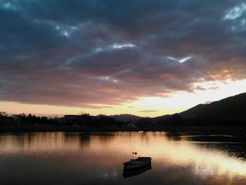 Scenic view of lake against cloudy sky