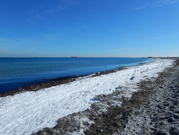 Scenic view of sea against blue sky