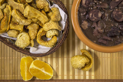 High angle view of fruits in bowl on table