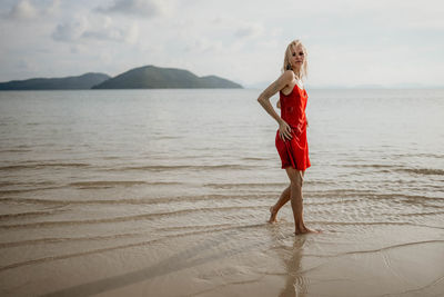 A girl in a red