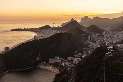 Beautiful sunset view from sugar loaf mountain to city and mountains