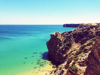 Scenic view of sea against clear sky