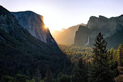 Scenic view of mountains at sunset