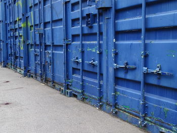 Blue metal grate of building