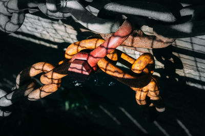 Close-up of old rusty chain