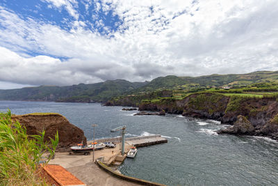 Scenic view of bay against sky