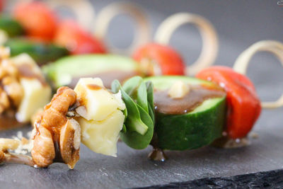 Close-up of served in plate on table