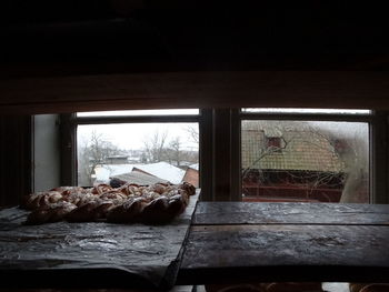 Trees seen through glass window